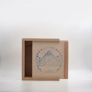 3er Präsentkiste Holz KÜHLE MÜHLE für drei Fläschchen