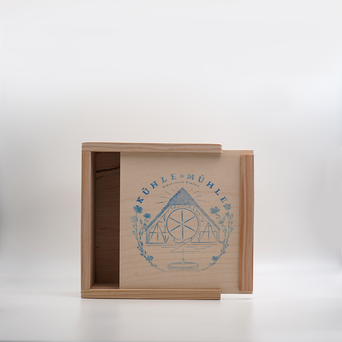 3er Präsentkiste Holz KÜHLE MÜHLE für drei Fläschchen