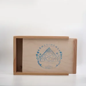 5er Präsentkiste Holz KÜHLE MÜHLE für drei Fläschchen
