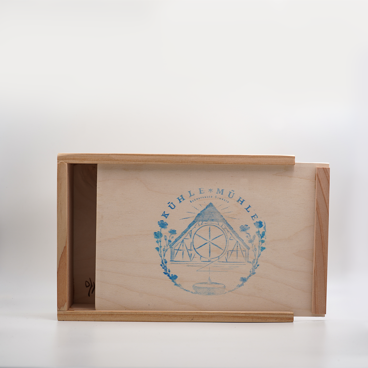 5er Präsentkiste Holz KÜHLE MÜHLE für drei Fläschchen