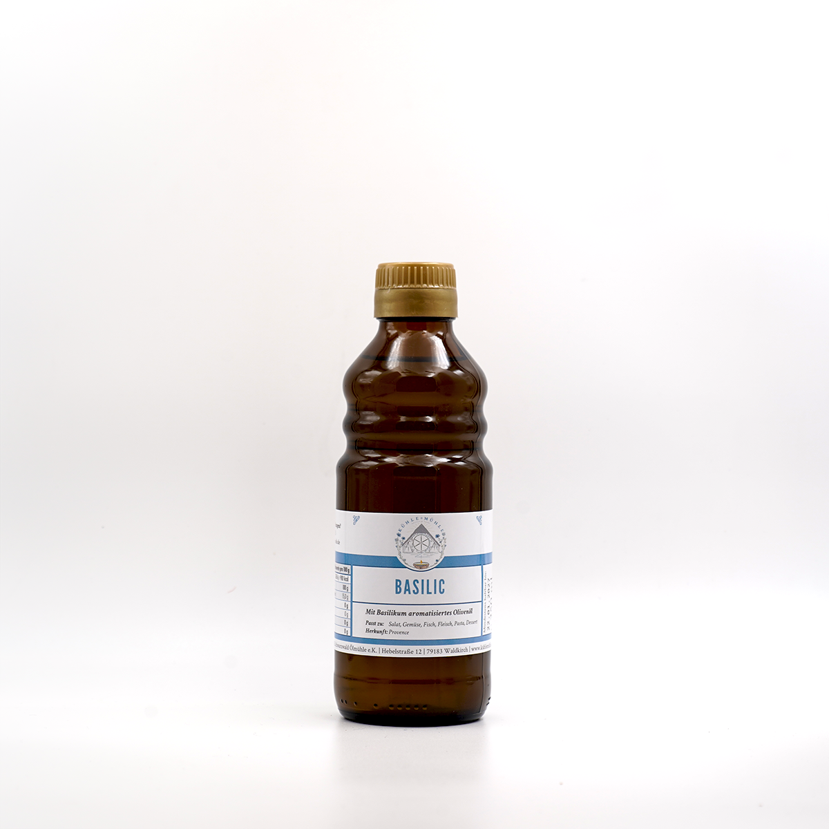Basilikum-Olivenöl der KÜHLEN MÜHLE in der 250 ml Flasche