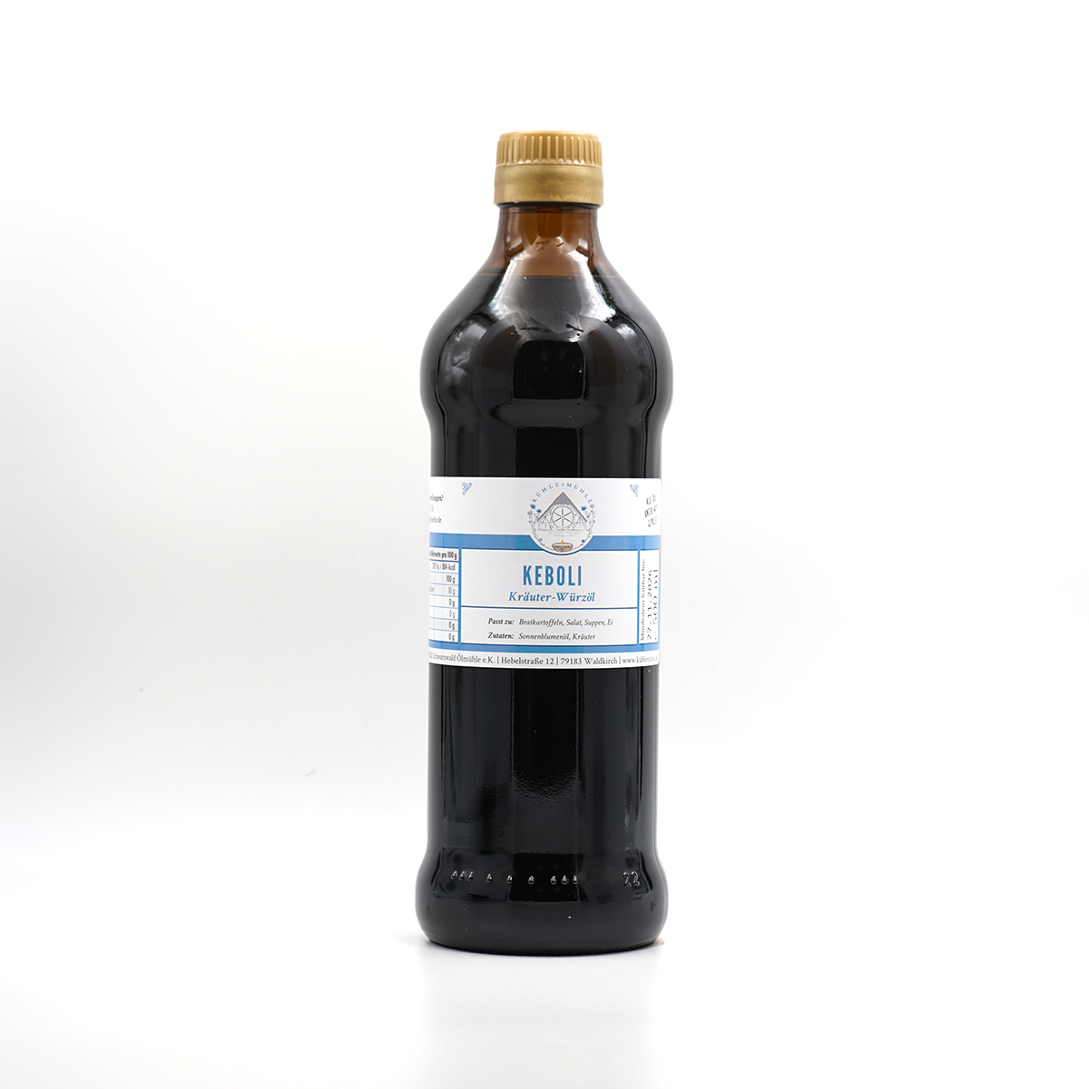 Keboli Kräuteröl der KÜHLEN MÜHLE in der 500 ml Flasche