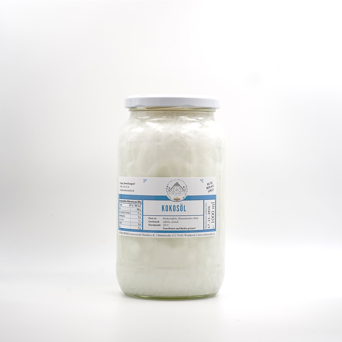 Kokosöl der KÜHLEN MÜHLE im 1000 ml Glas