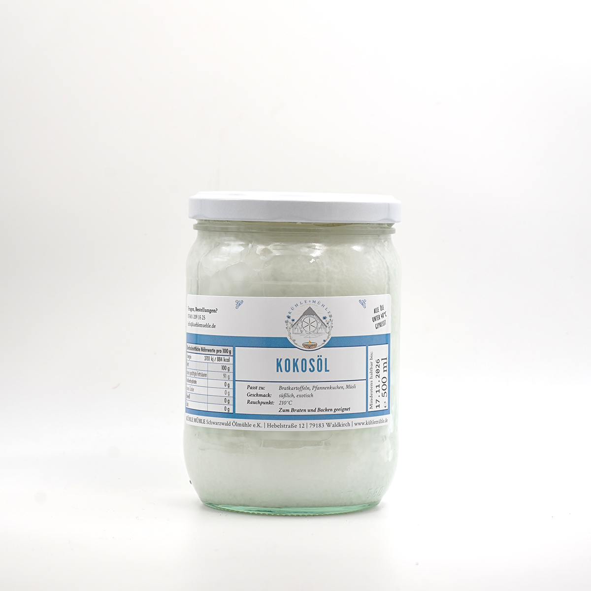 Kokosöl der KÜHLEN MÜHLE im 500 ml Glas