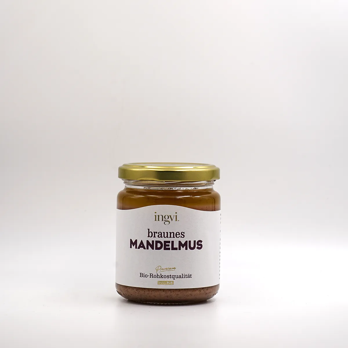 Mandelmus Braun von Ingvi, erhältlich in der KÜHLEN MÜHLE im 250 g Glas
