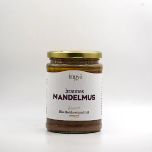 Mandelmus Braun von Ingvi, erhältlich in der KÜHLEN MÜHLE im 500 g Glas