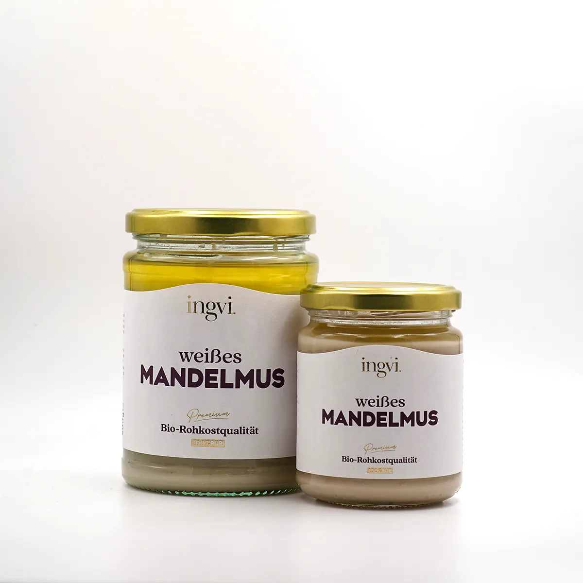 Mandelmus Weiss von Ingvi, erhältlich in der KÜHLEN MÜHLE in zwei Gläsergrößen