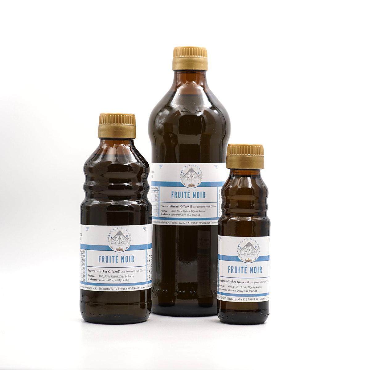 Olivenöl Fruite Noir der KÜHLEN MÜHLE in drei Flaschengrößen