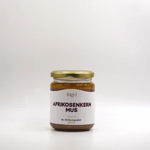 Aprikosenkernmus von Ingvi, erhältlich in der KÜHLEN MÜHLE im 250 g Glas