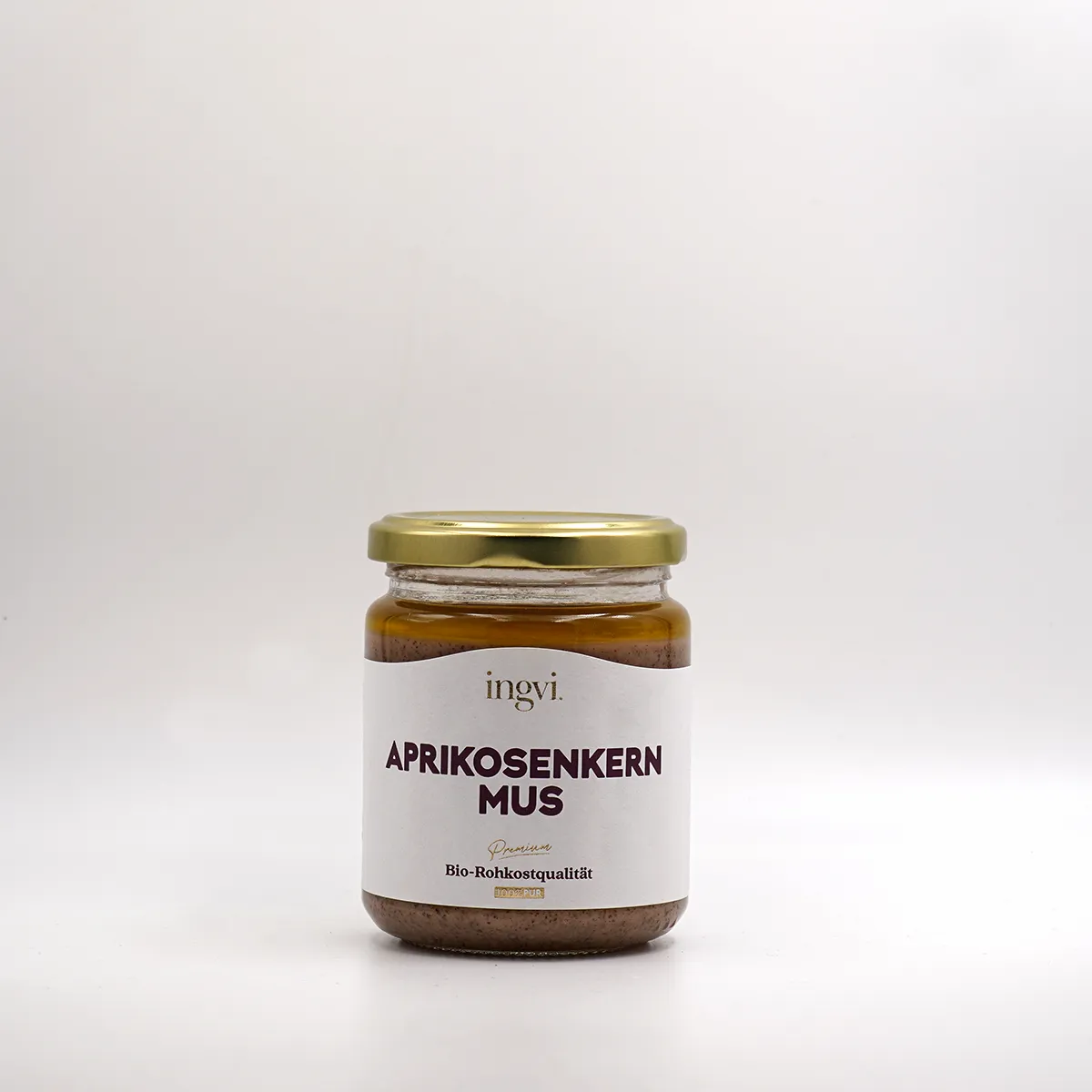Aprikosenkernmus von Ingvi, erhältlich in der KÜHLEN MÜHLE im 250 g Glas